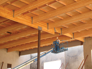 construction glulam wood center rise low roof beams training timber engineered structure ontario apa carpenters regional council sw apawood